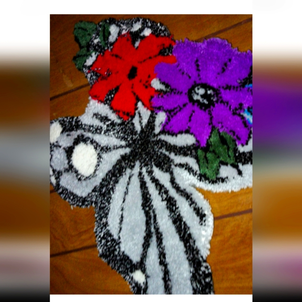 Colorful Butterfly and Flowers Rug